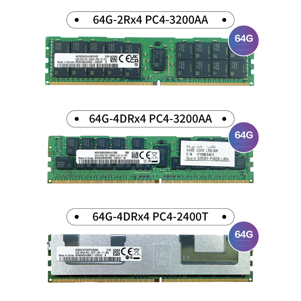 SK Sam Micro ECC DDR4 Server Workstation Memory Ram 64GB 2RX4 2S2RX4 4DRX4 2133MHz 2400Mhz 2666HMz 2933MHz 3200MHz 2133P 2400T 2666V 2933Y 3200AA