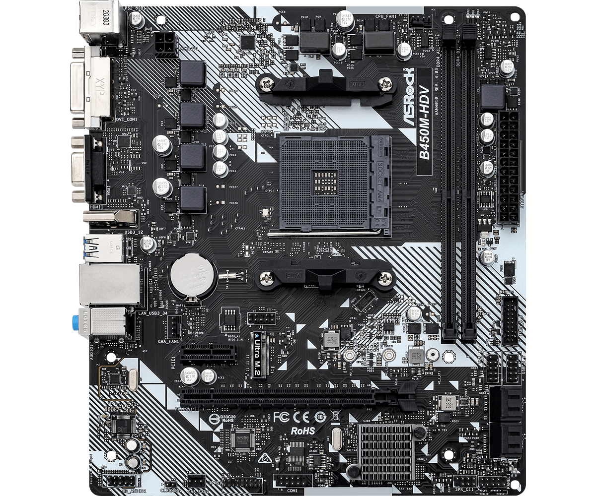 Rock AM4 DDR4 Motherboard Used B450M B450M-HDV R4.0